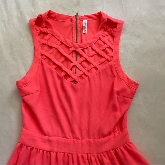 SOLD - Xhilaration Hot Salmon Colored Cutout Dress - Picture 2 of 6